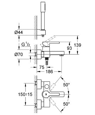 Baterie cada monocomanda 1/2"  cu set dus  Grohe - Lineare-33850000