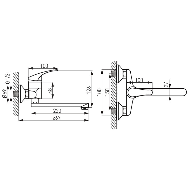 Baterie perete lavoar/spalator Ferro Basic, crom - BBC5