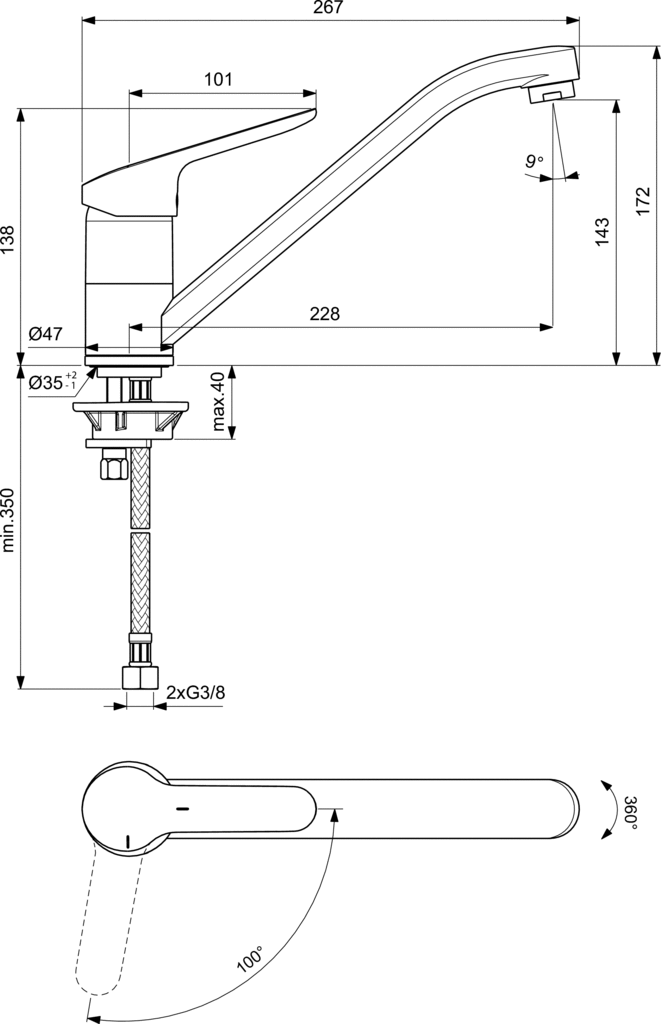 Baterie bucatarie Ideal Standard Ceraflex, monocomanda, pipa joasa, pivotanta, crom - BC129AA