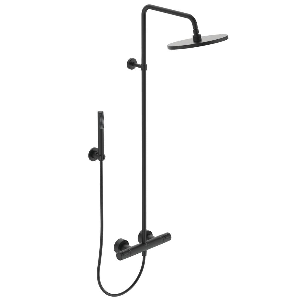 Coloana de dus Ideal Standard IdealRain, termostatic, Ceratherm T50, palarie Round 200 mm, negru mat - BC748XG