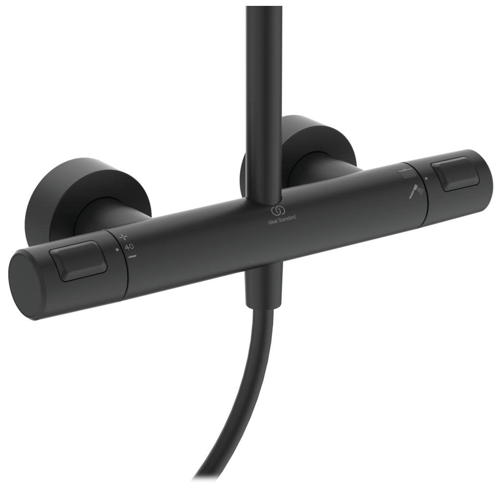 Coloana de dus Ideal Standard IdealRain, termostatic, Ceratherm T50, palarie Round 200 mm, negru mat - BC748XG