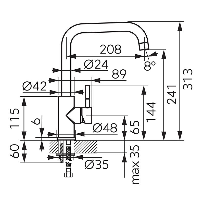 Baterie bucatarie Ferro Camiro, cu pipa inalta, inox - BCQ4