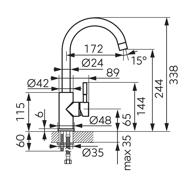 Baterie bucatarie Ferro Camira, cu pipa inalta, inox - BCR4