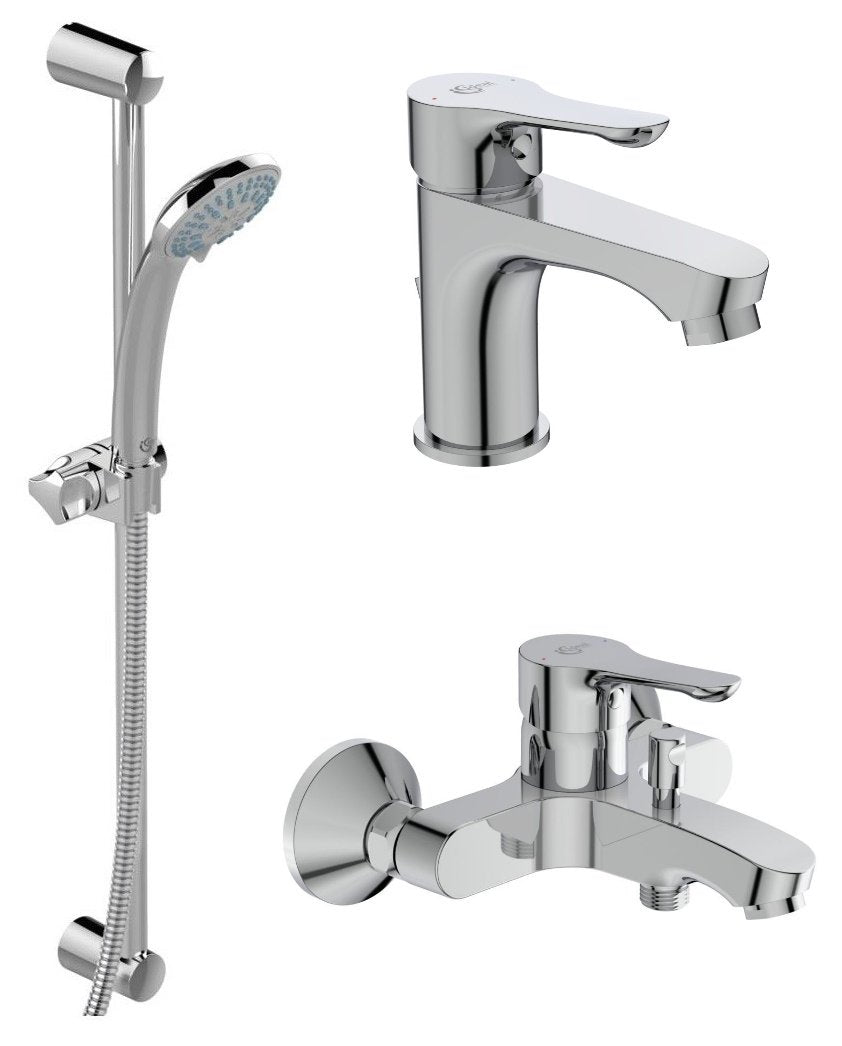 Set baterii 3in1 Ideal Standard Alpha include baterie lavoar, baterie cada si set de dus Ideal Stream- BD004AA
