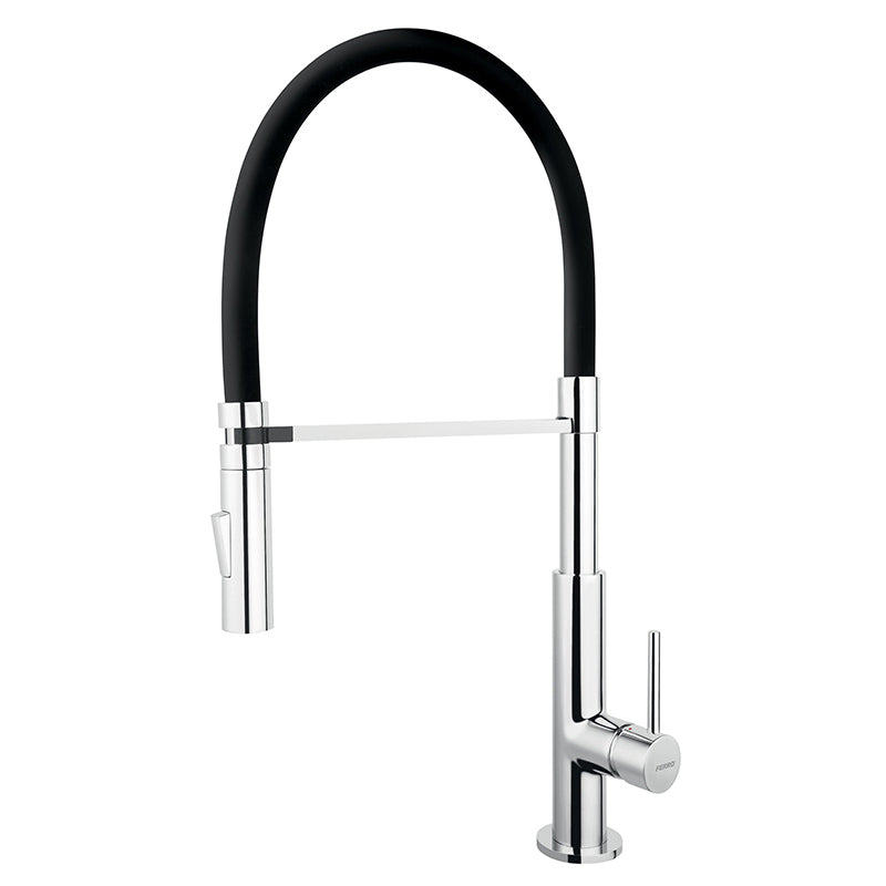Baterie bucatarie Ferro Libretto, cu pipa extractibila, negru/crom - BLE4B 