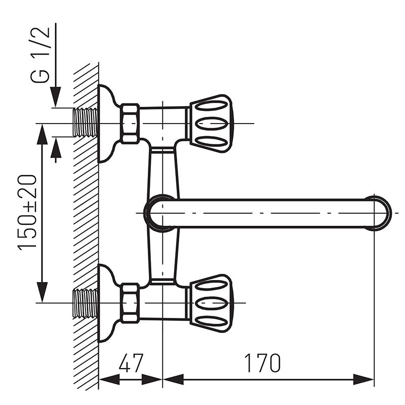 Baterie lavoar Ferro Standard, montaj pe perete, pipa mobila, crom - BST3