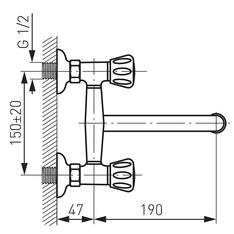 Baterie lavoar Ferro Standard, montaj pe perete, pipa mobila, crom - BST5