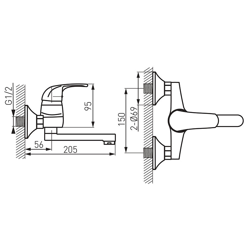 Baterie lavoar Ferro Vasto, cu montaj pe perete, pipa 15 cm, crom - BVA3