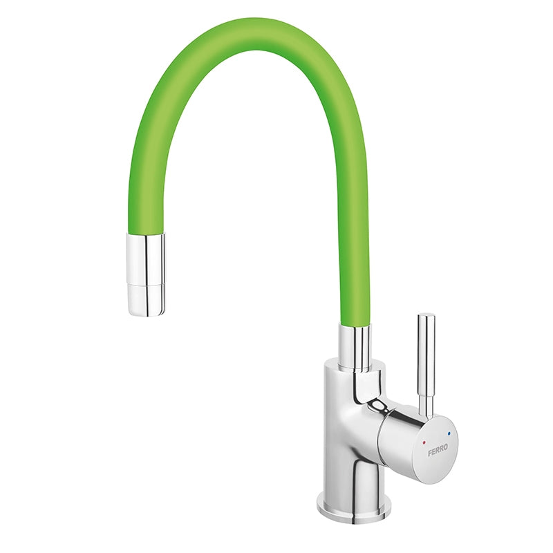 Baterie bucatarie Ferro Zumba, cu pipa flexibila verde - BZA4G