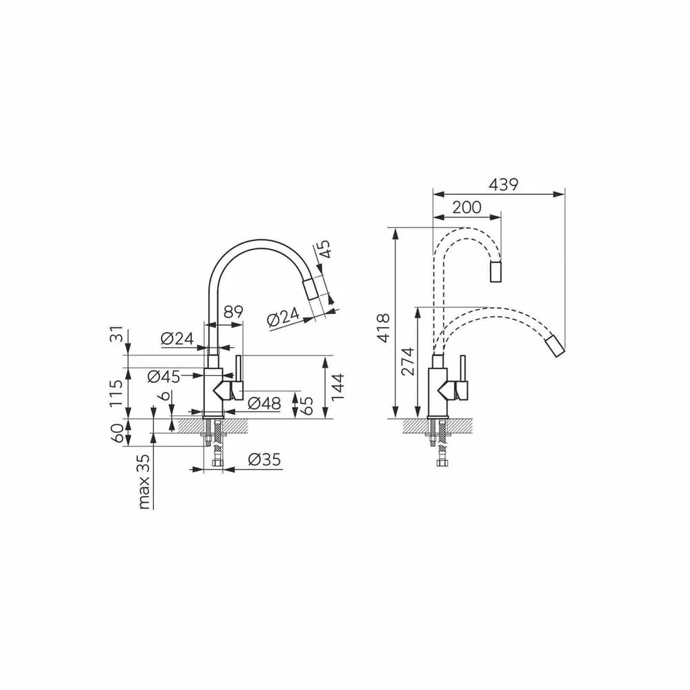 Baterie bucatarie, cu pipa flexibila Ferro Zumba, alb/inox - BZA4WSS