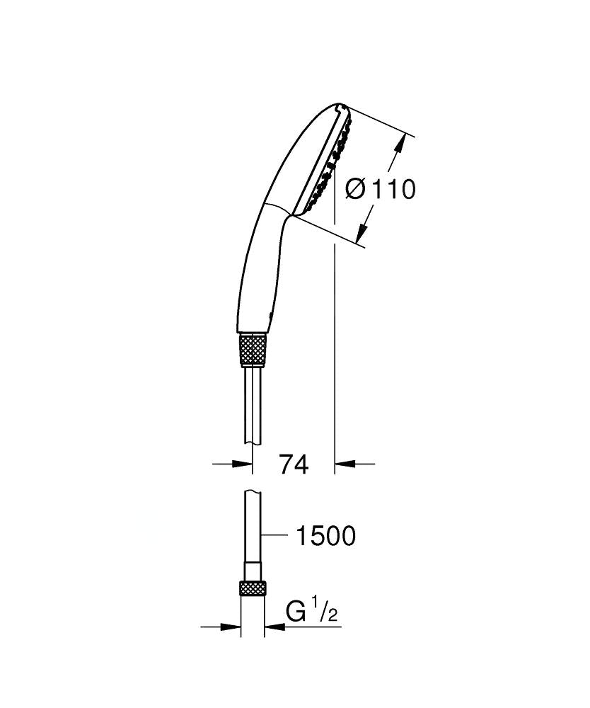 Para de dus Grohe Vitalio Start 110, universala, 1 functie, 110 mm, furtun, crom - 26720001