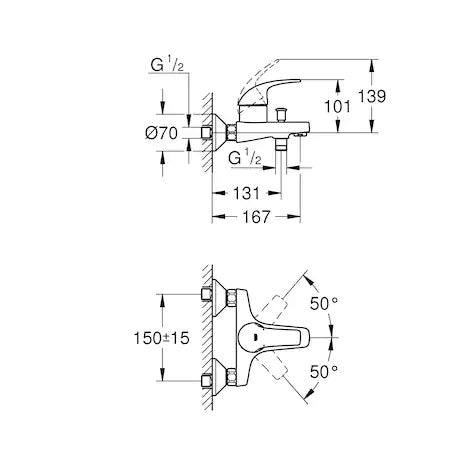 Pachet baterii baie 3 in 1 Grohe ( baterie cada, baterie lavoar, set dus cu porter,furtun dus 1.25m(23805000,23768000,27799001)