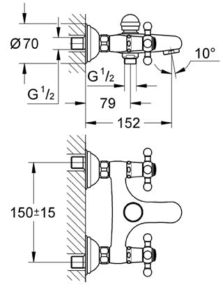 Baterie cadă 1/2" cu 2 robinete Grohe Sinfonia-25030IG0