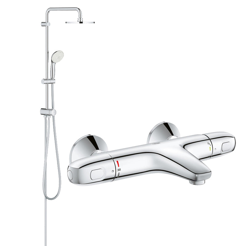 Coloana dus Grohe New Tempesta 200,crom,montare pe perete, baterie cada cu dus termostat Grh 1000 (27389002, 34155003)
