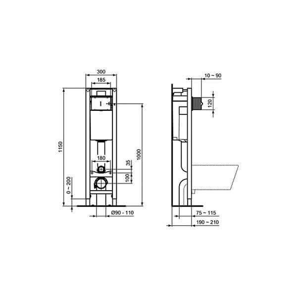 Cadru rezervor WC Ideal Standard ProSys ECO, incastrat, 30 cm, dubla spalare, ajustabil - E233267