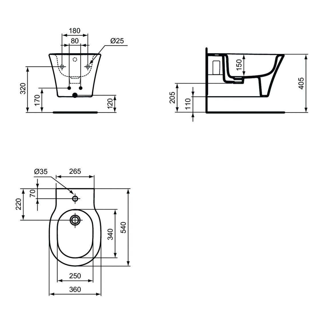 Bideu Ideal Standard Connect Air 54x36 cm, suspendat, alb - E233501