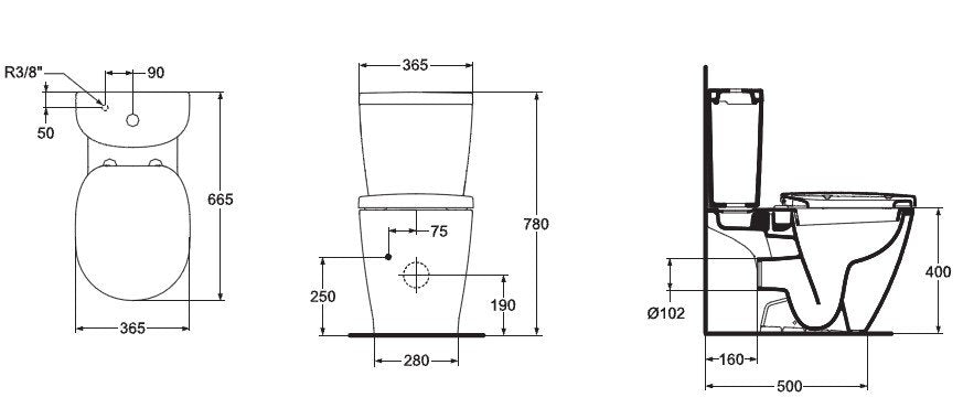 Set complet vas WC Ideal Standard Connect Arc cu rezervor si capac - E716001