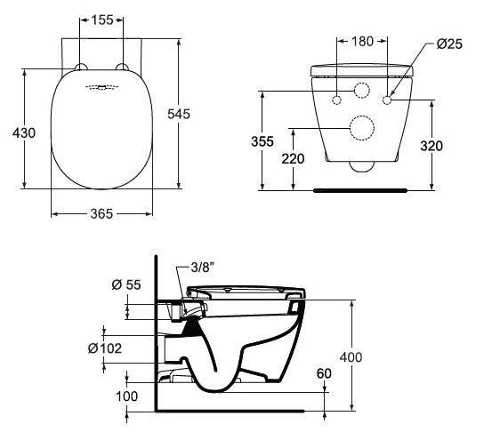 Vas WC suspendat Ideal Standard Connect, functie de bideu alb - E781901