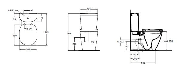 Rezervor Ideal Standard pentru vas wc pe pardoseala Connect Arc, alb - E786101