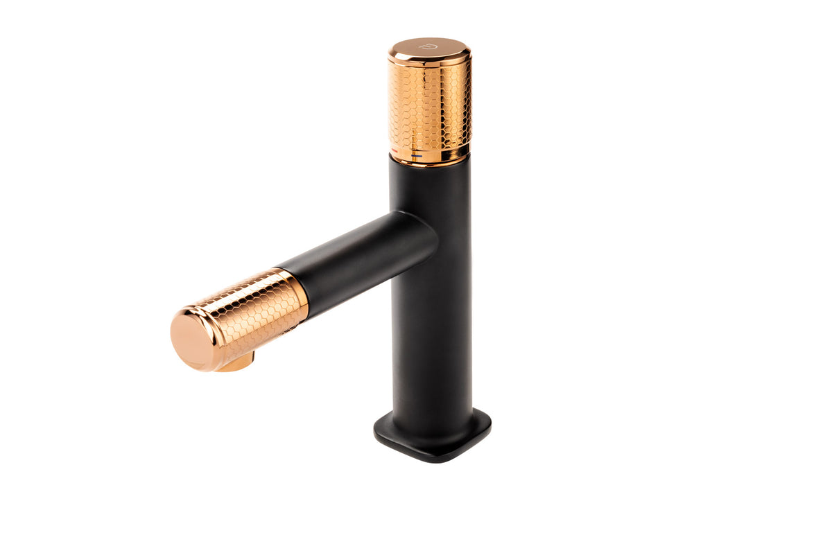 Baterie lavoar inalta FDesign Ardesia, monocomanda, negru/rose gold - FDSFD1-ARD-2-25