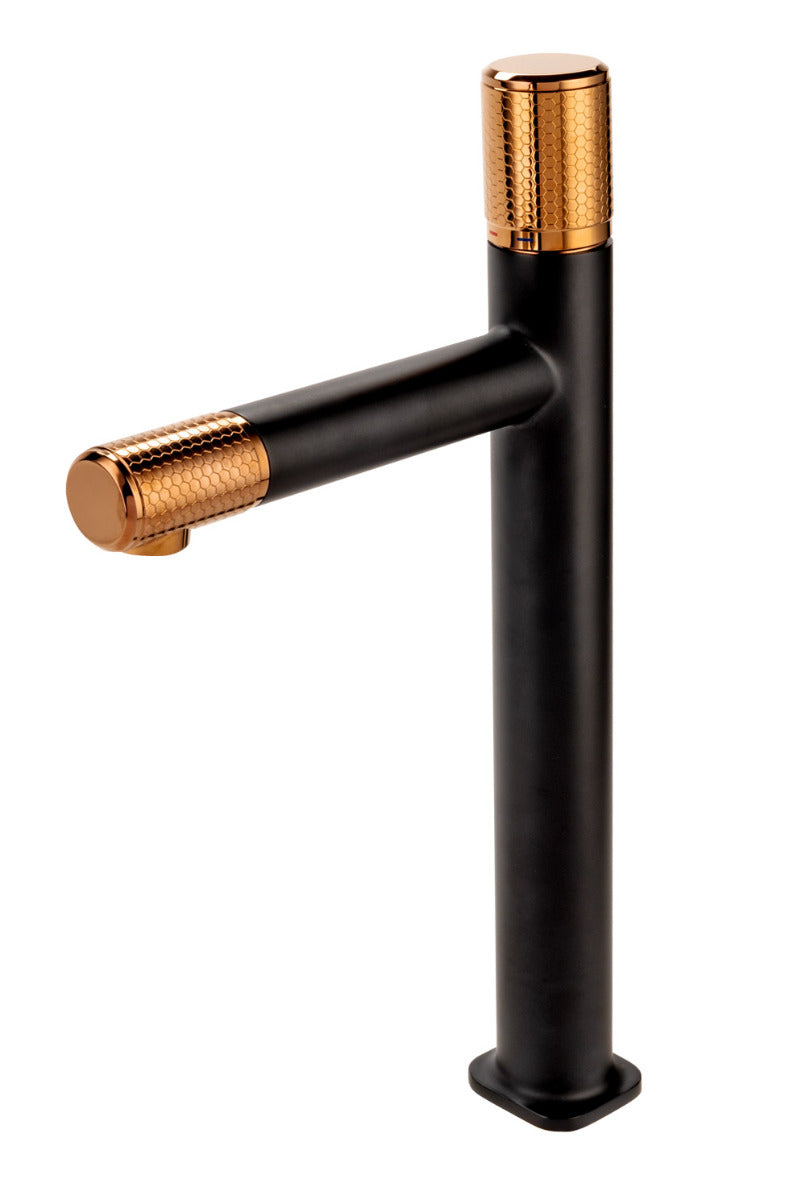 Baterie lavoar inalta FDesign Ardesia, monocomanda, negru/rose gold - FDSFD1-ARD-2L-25