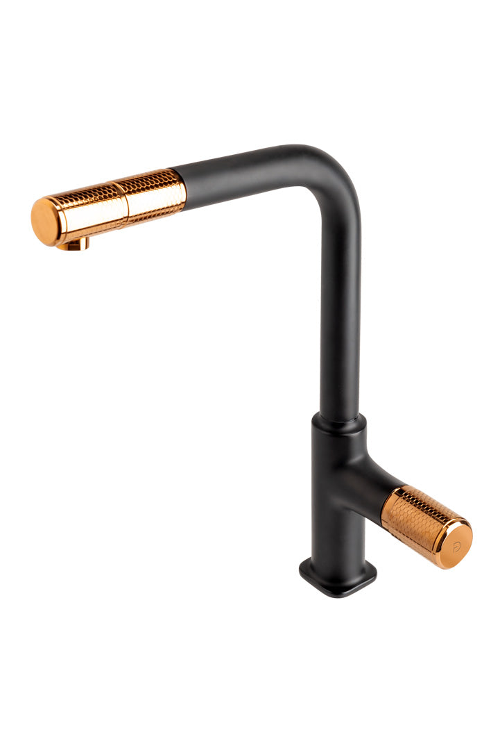 Baterie bucatarie cu dus, extractibil, FDesign Ardesia negru/rose gold - FDSFD1-ARD-8-25