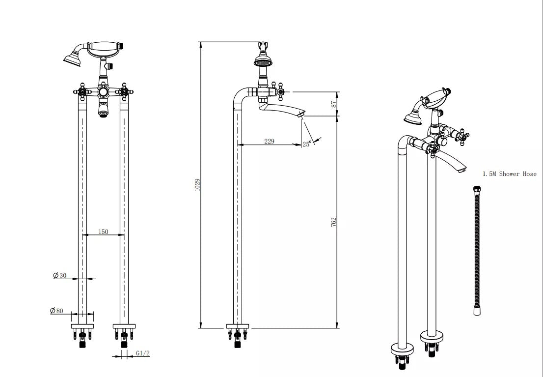 Baterie cada freestanding FDesign Lacrima, furtun si para incluse, bronz - FDSFD1-LRA-11F-66