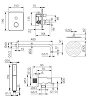 Sistem dus incastrat FDesign Meandro, 2 functii, palarie dus fixa 30 cm, brat dus 40 cm si para mobila, crom - FDSFD1-MDR-7PSET2-11