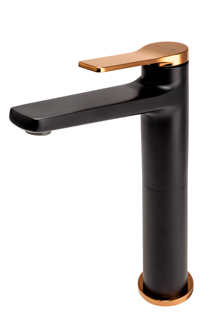 Baterie lavoar inalta FDesign Seppia cu ventil click-clack, negru-aur roz - FDSFD1-SPA-2L-25