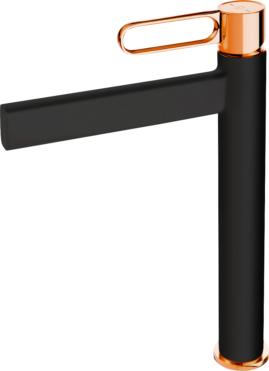 Baterie lavoar inalta FDesign Zaffiro cu ventil click-clack, negru-aur roz - FDSFD1-ZFR-2L-25