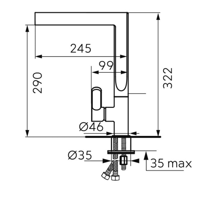 Baterie bucatarie FDesign Zaffiro cu pipa inalta, auriu lucios - FDSFD1-ZFR-4-55