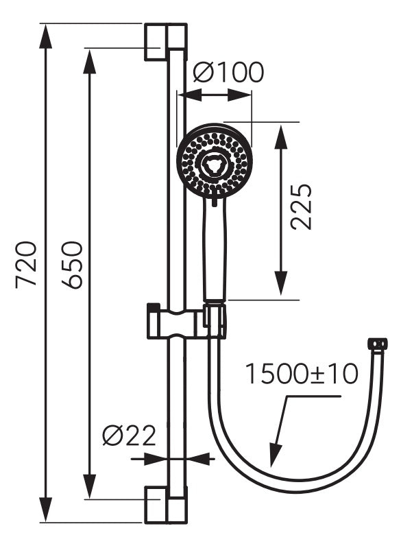 Set dus FDesign Inula, bara 65 cm, para mobila 10 cm cu 3 functii si furtun 1.5 m, negru mat - FDSFD3-104-22