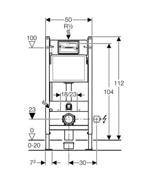 Rezervor incastrat Geberit Duofix Delta 100, 12 cm, cu cadru si actionare frontala, H 112 cm - GEB111.153.00.1