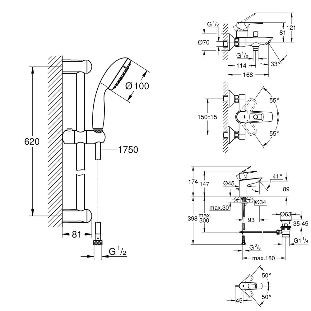 Pachet baterii baie 3 in 1 Grohe Bauloop marimea S-(23335001,23602001,27853003 )