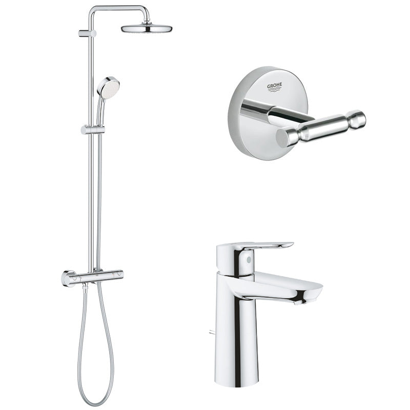 Pachet: Coloana dus Grohe New Tempesta 210-27922001, Baterie lavoar M Grohe Bauegde-23758000, Agăţătoare Grohe BauCosmopolitan-40461001