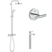 Pachet: Coloana dus Grohe New Tempesta 210-27922001, Baterie lavoar blat Grohe BauEdge XL-23761000, Agăţătoare Grohe BauCosmopolitan-40461001