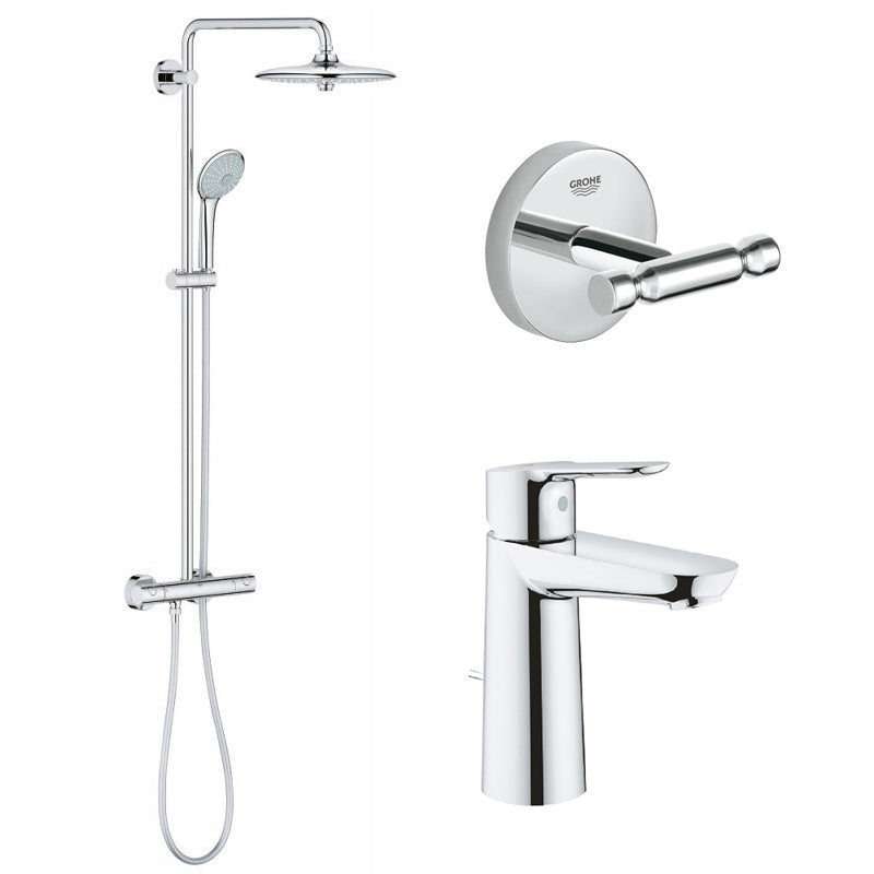 Pachet: Coloana dus Grohe Euphoria 260-27296002, Baterie lavoar Grohe Bauegde M-23758000, Agăţătoare Grohe BauCosmopolitan-40461001