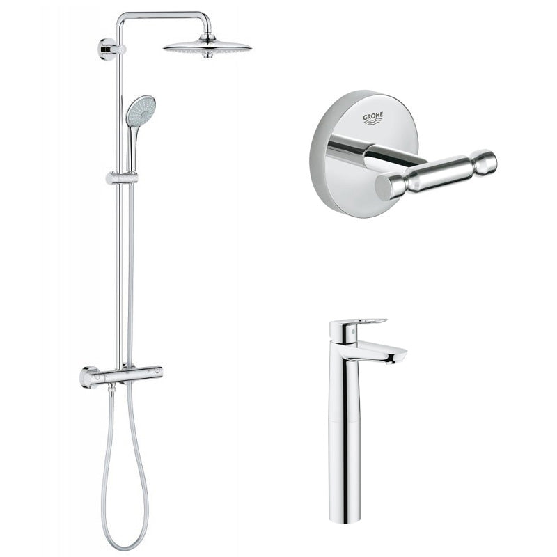 Pachet: Coloana dus Grohe Euphoria 260-27296002, Baterie lavoar montare pe blat Grohe Bauloop XL size-23764000, Agăţătoare Grohe BauCosmopolitan-40461001