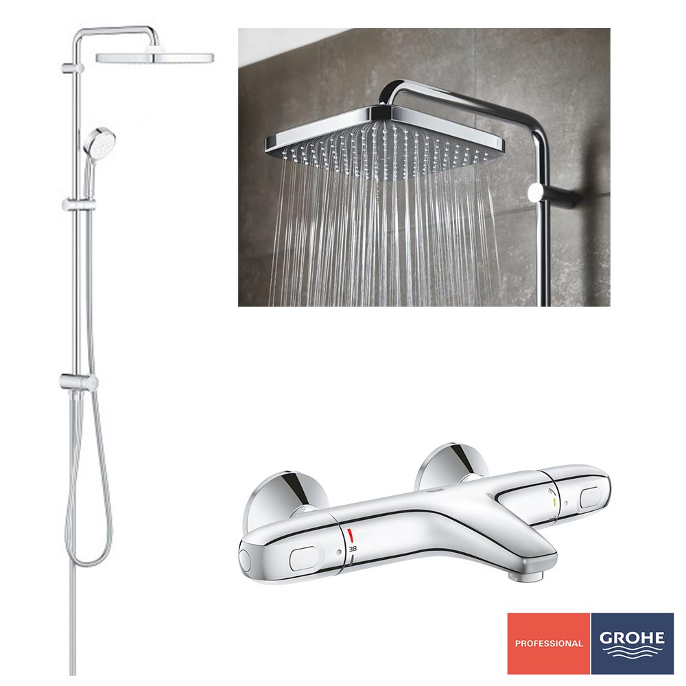 Pachet: Coloana dus Grohe Tempesta 250,palarie patrata, baterie cada/dus Grohtherm 1000 (26694000,34155003  )
