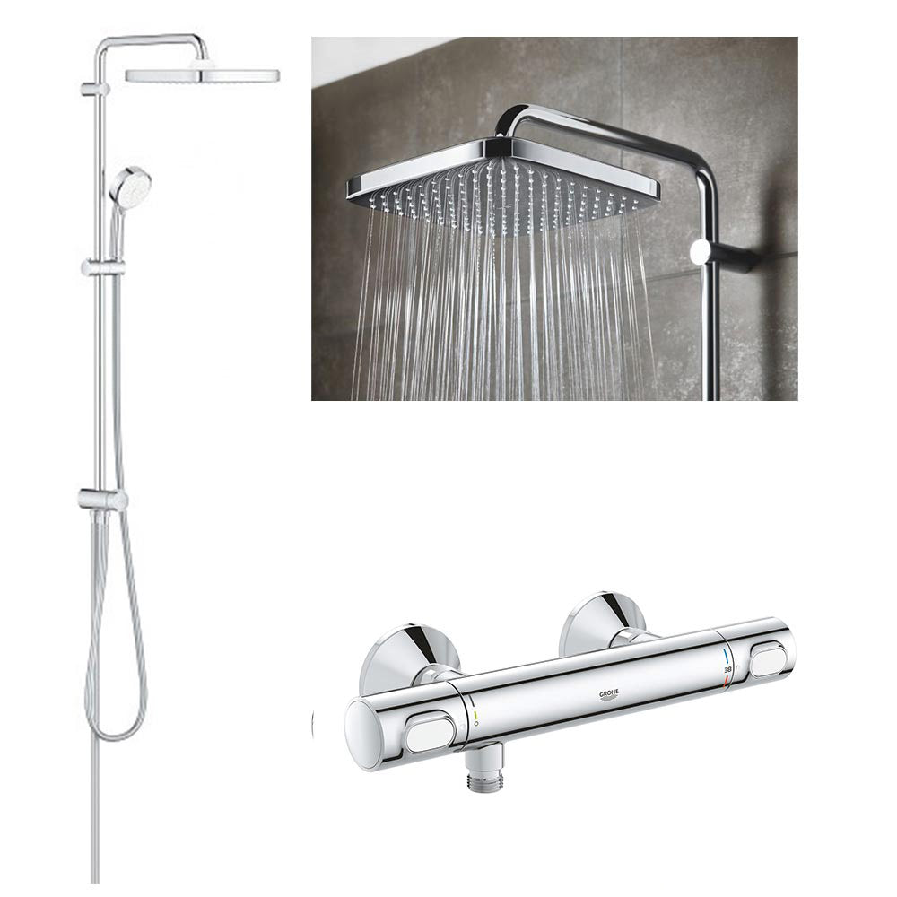 Pachet: Coloana dus Grohe Tempesta 250,palarie patrata, baterie cabina dus Grohtherm 500 (26694000,34793000)