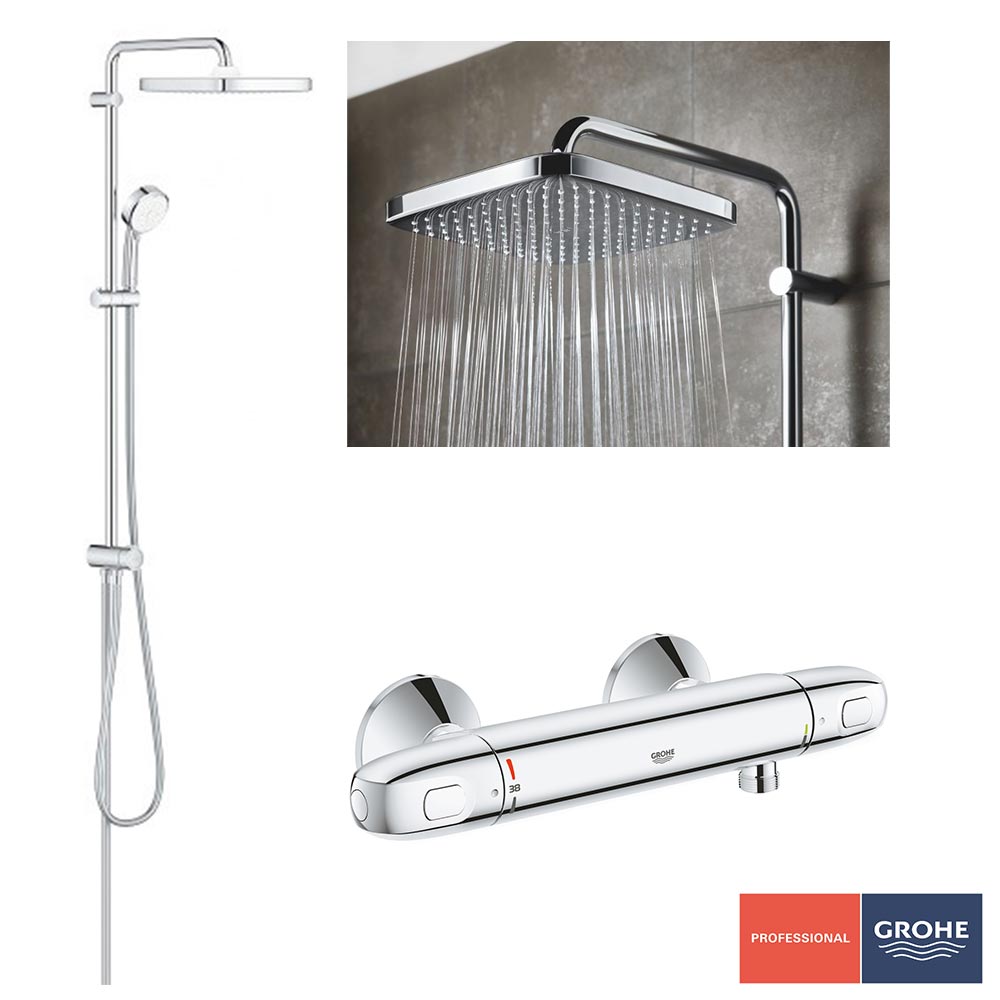Pachet: Coloana dus Grohe Tempesta 250,palarie patrata, baterie cabina dus Grohtherm 1000 (26694000,3414003 )