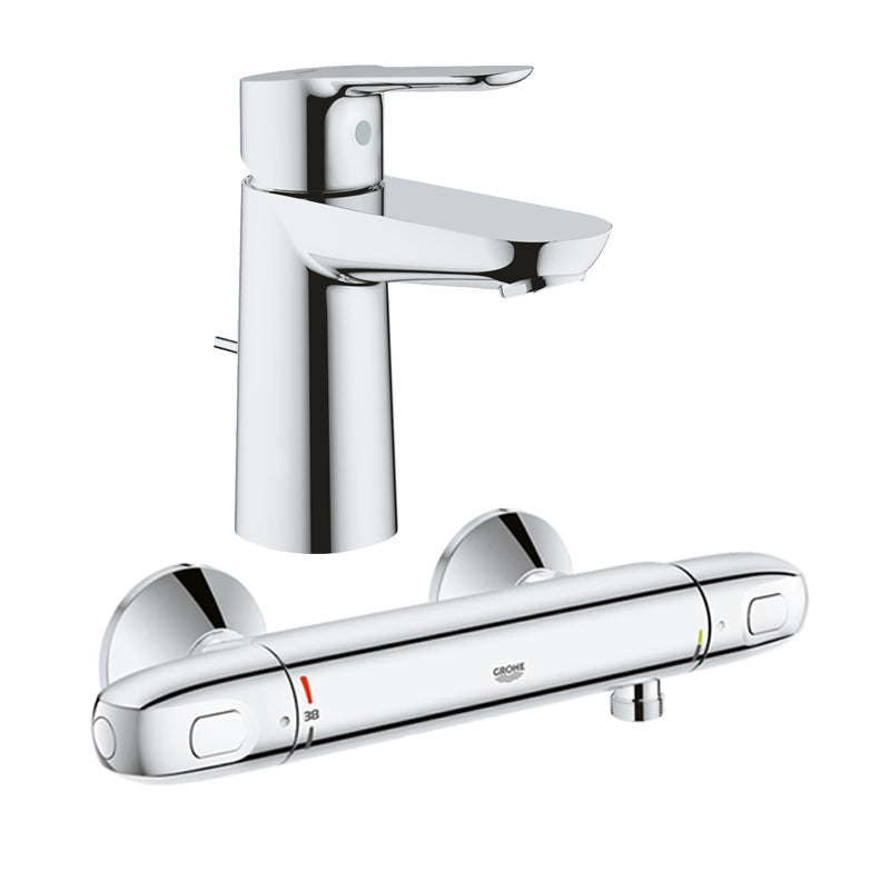Pachet: Baterie de dus cu termostat Grohtherm 1000 New -34143003, Baterie lavoar Grohe Bau Edge-23328000