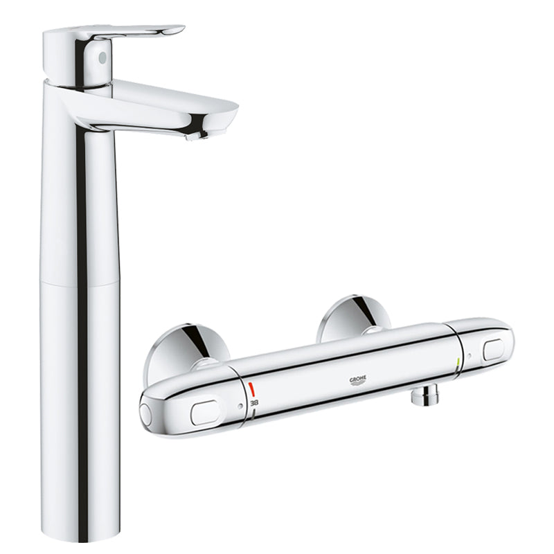 Pachet: Baterie de dus cu termostat Grohtherm 1000 New -34143003, Baterie lavoar blat Grohe BauEdge XL size-23761000