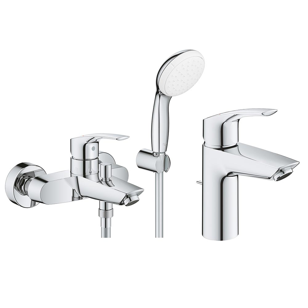 Pachet Grohe Eurosmart New 2021, editie profesionala, baterie cada,lavoar, set dus porter lungime 1,5m (33302003, 33265003)