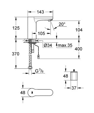 Baterie lavoar senzor Grohe Eurosmart Cosmo E cu sistem mixare ascuns-36330000