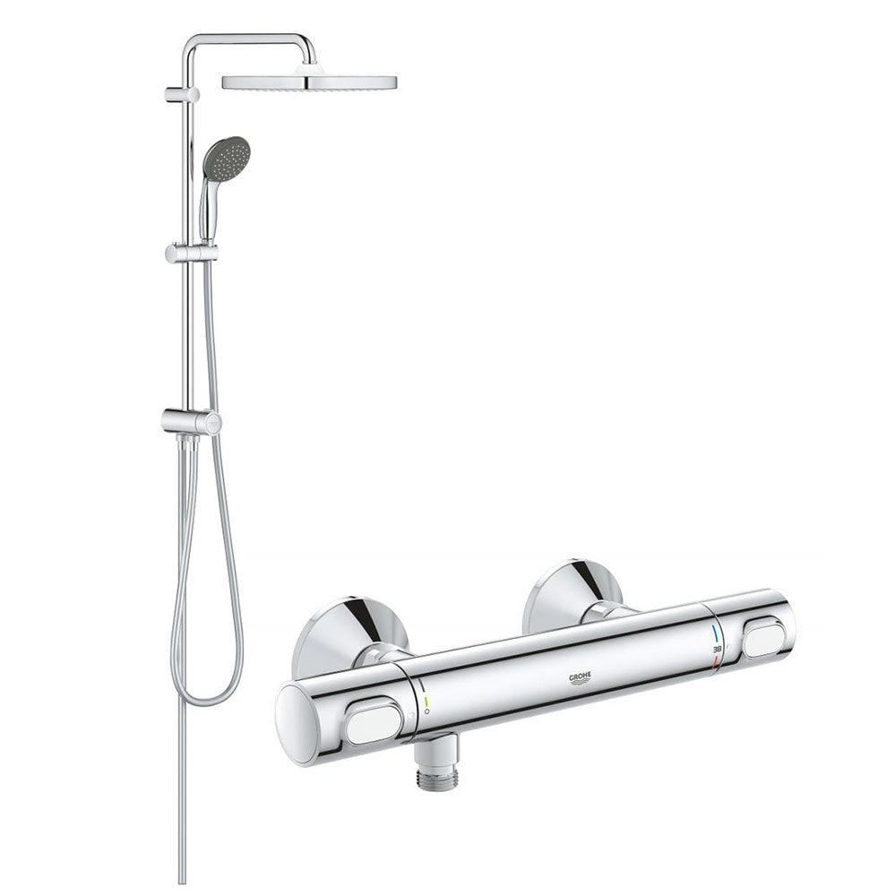 Set Coloana dus Grohe Vitalio palarie patrata 25 cm, baterie cabina dus termostat Precision Flow (26698000 ,3484000)