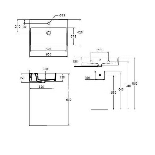 Lavoar Ideal Standard Strada 60x42 cm, montare pe mobilier, alb - K077801