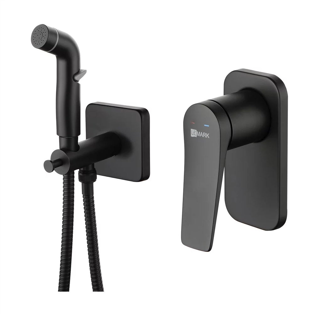 Set dus igiena intima Lemark Bronx baterie incastrata, negru mat - LM3719BL