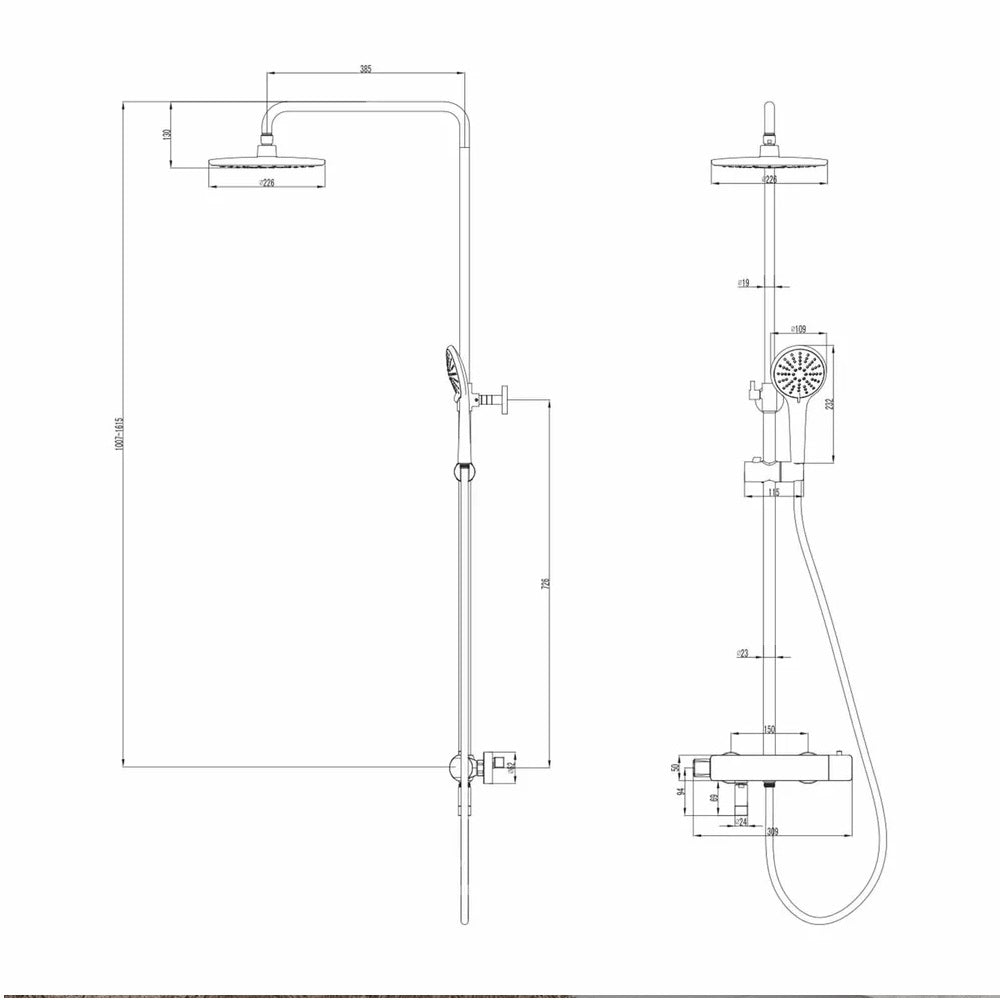 Coloana dus cu baterie termostatata Lemark Bronx, pipa cada, negru mat - LM3772BL