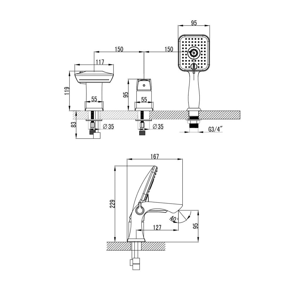 Baterie cada Lemark Unit, cu set de dus, crom - LM4545C